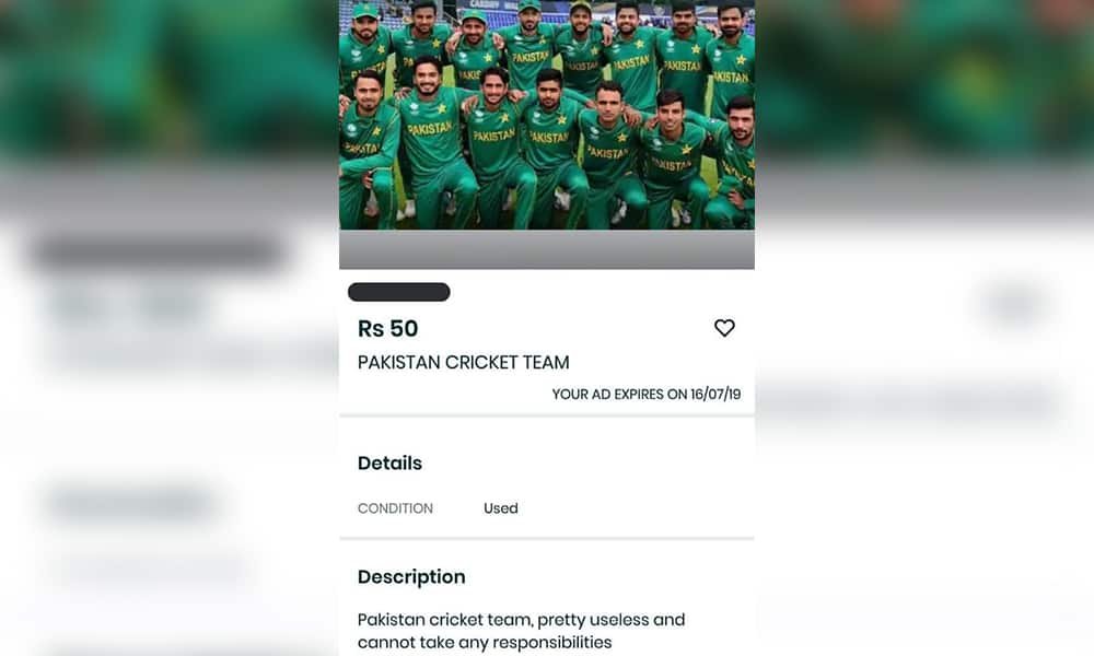 #PAKvsIND: Angry fan puts up Pakistan cricket team for sale online