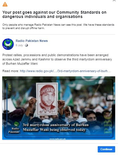 Facebook blocks Radio Pakistan’s live streaming of Indian atrocities in Kashmir
