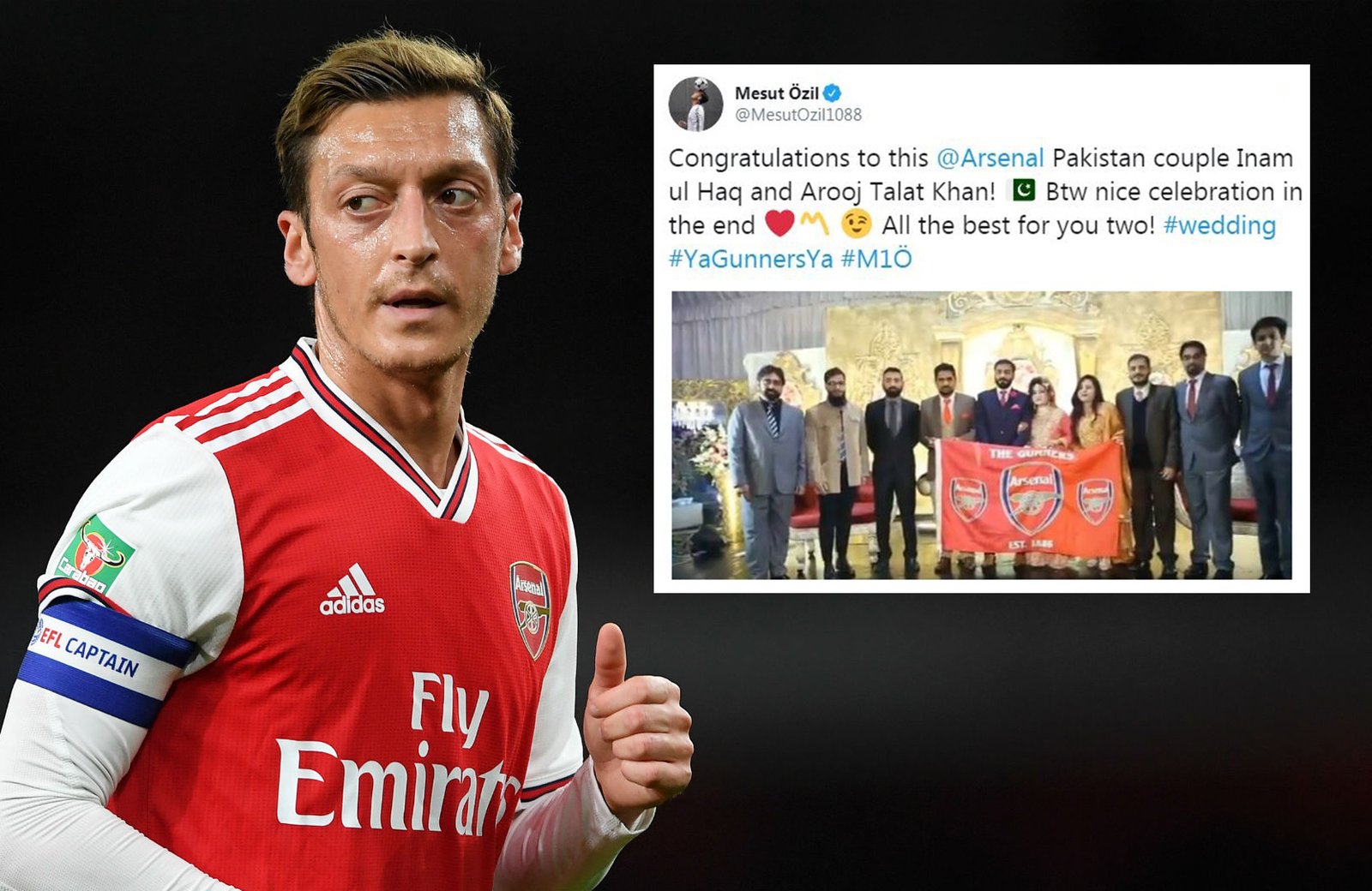 VIDEO: Özil congratulates Pakistani couple holding Arsenal banner at wedding