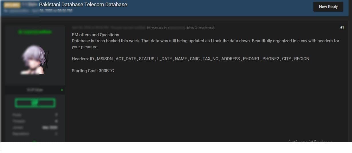 Data of 115m Pakistani mobile users for sale on dark web