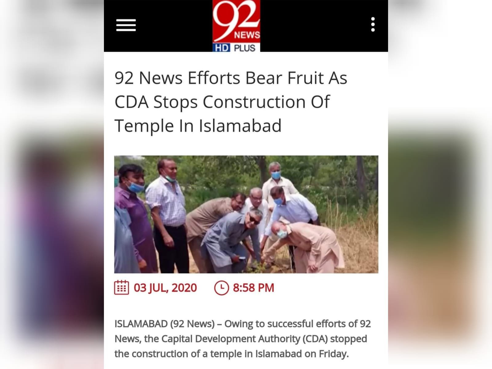 Channel boasts getting construction of first Hindu temple in Islamabad stopped, backtracks later
