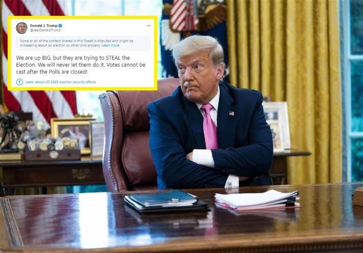 US Presidential Race 2020: Twitter flags Trump’s tweet claiming effort to ‘steal election’