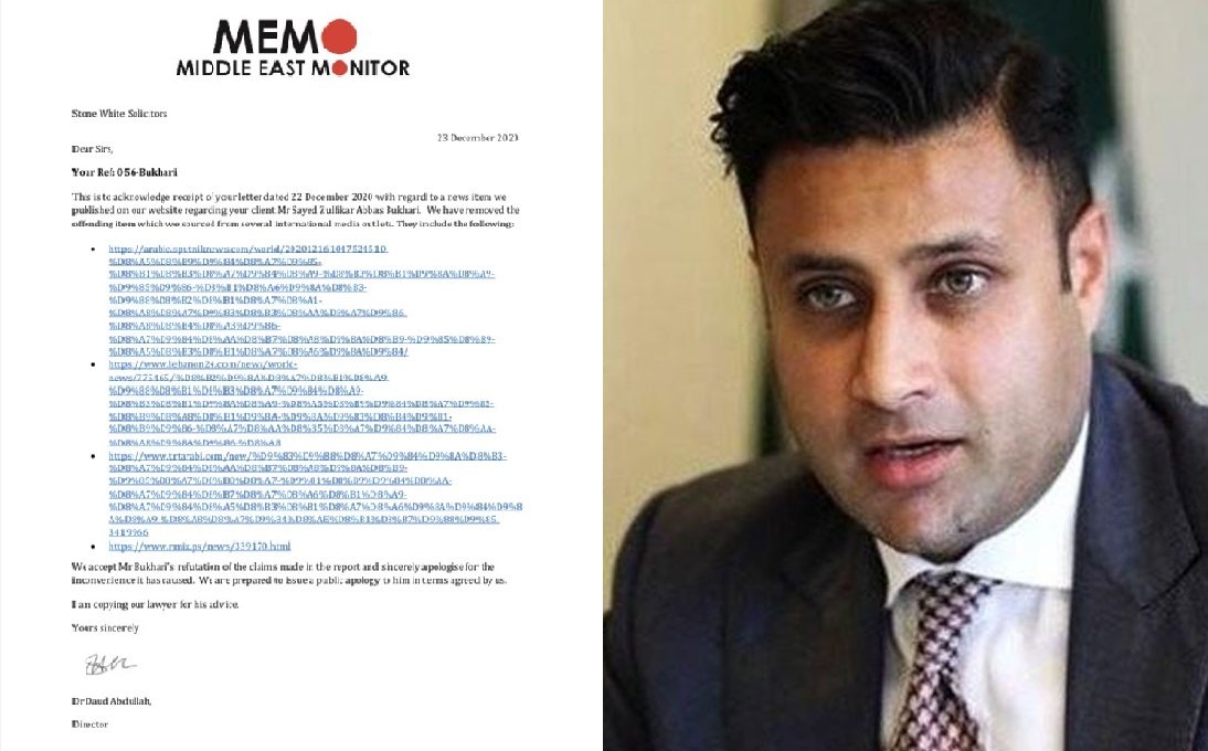 Middle East Monitor apologises for report on Zulfi Bukhari; Israel confirms ‘no ties with Pakistan’