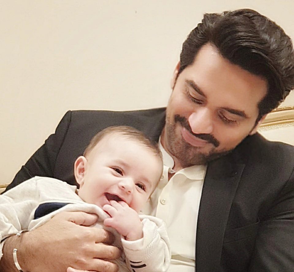 Humayun Saeed, baby Mustafa Abbasi all smiles as they meet each other for the first time
