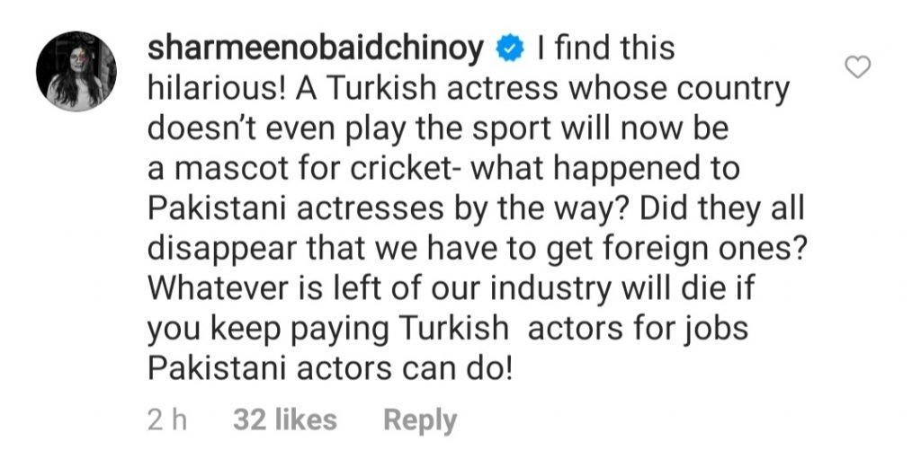 Sharmeen Obaid irked with Peshawar Zalmi for considering Esra as ambassador