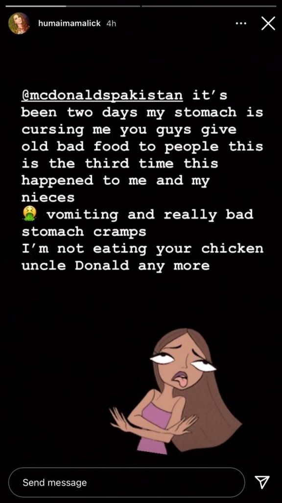 Humaima Malick vows never to have Mc Donalds again