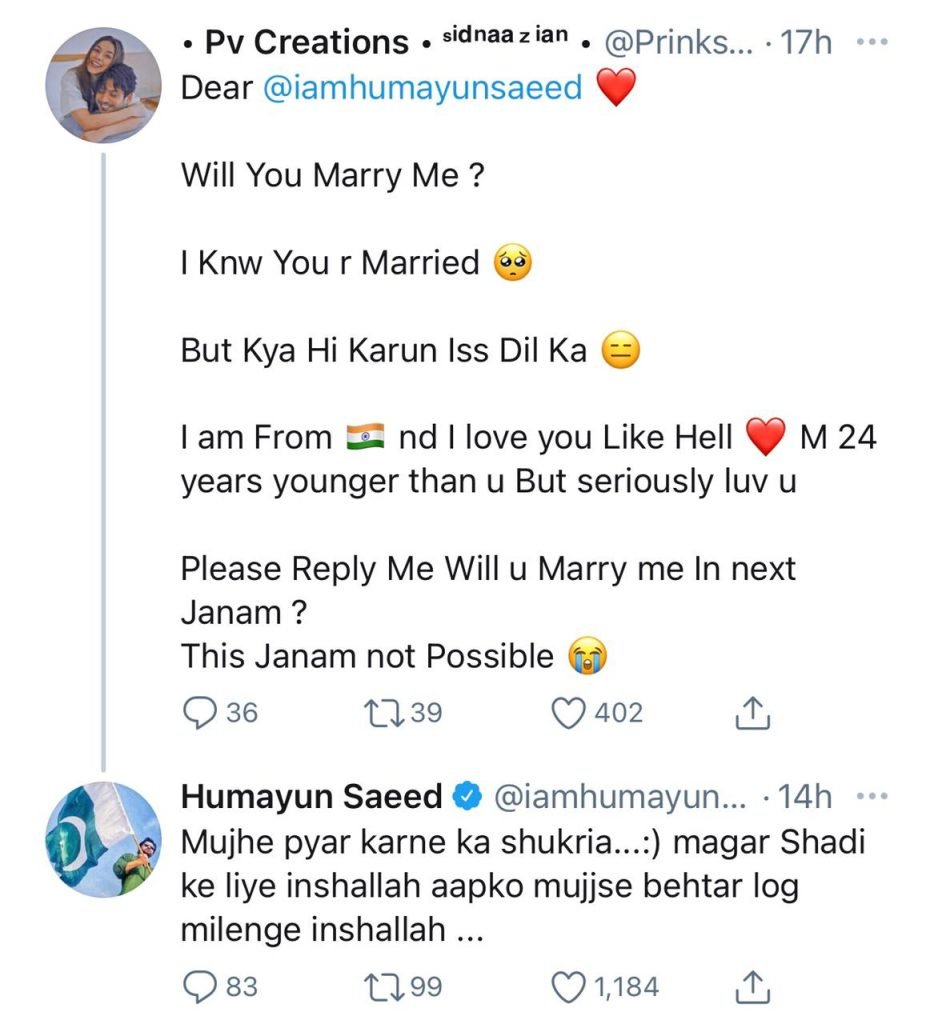 Humayun Saeed turns down Indian girl’s marriage proposal
