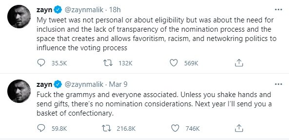 Zayn Malik slams Grammys for excluding him