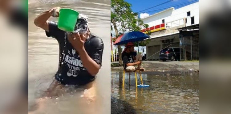 Authorities fix pothole after videos of a man ‘bathing’ in it went viral