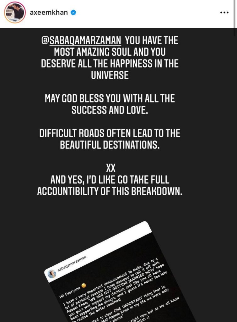 Azeem Khan takes ‘full accountability’ of breakup with Saba Qamar