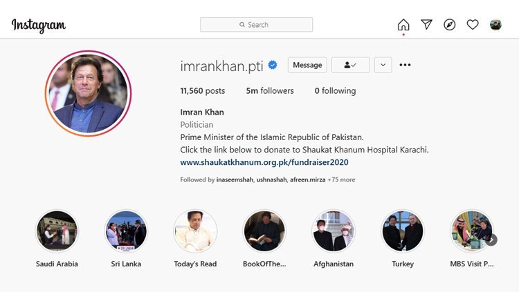 Five million people follow PM Khan on Instagram