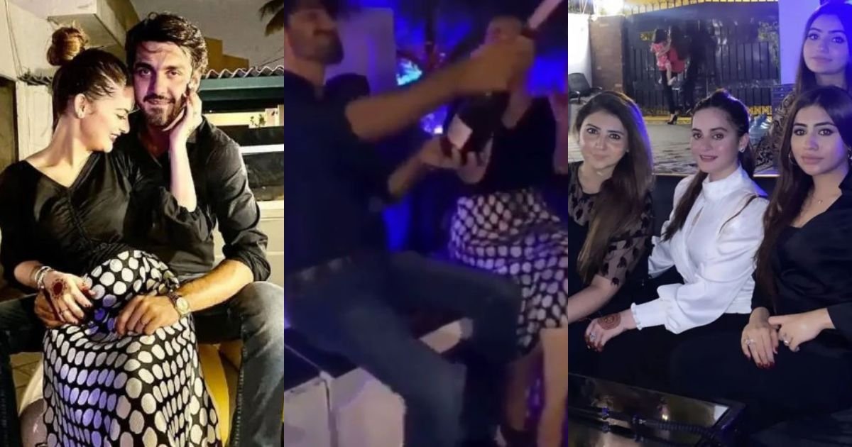 Minal Khan, Ahsan Mohsin’s post-engagement party videos go viral, courtesy a champagne bottle