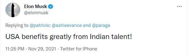 Elon Musk praises Indian talent as Indian takes over Twitter