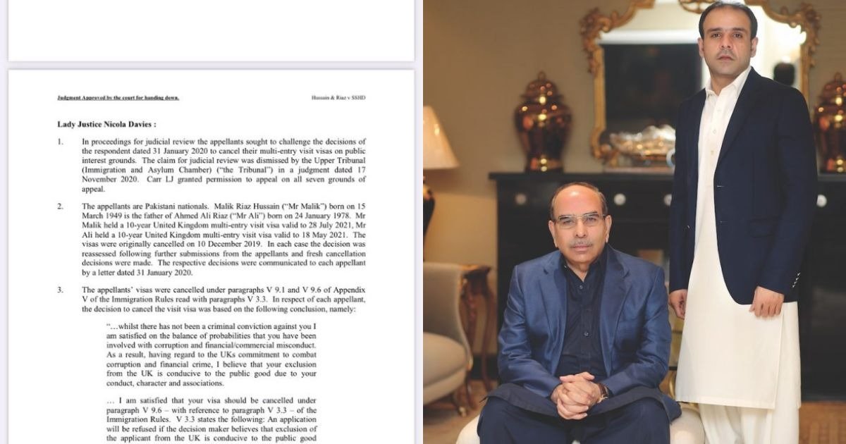 Malik Riaz and son’s 10 years UK visit visa revoked due to possible corruption