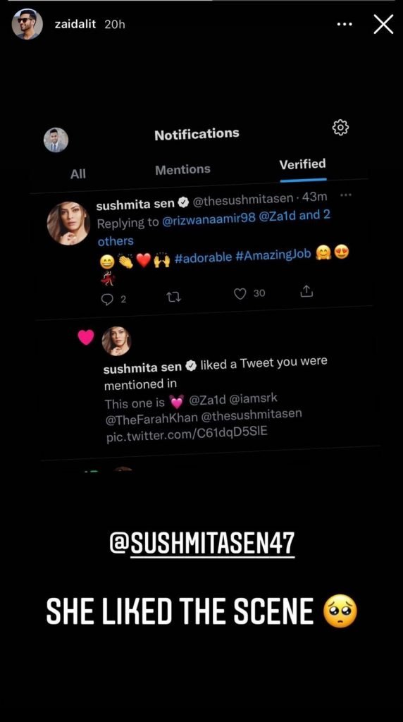 Sushmita Sen praises Zaid Ali for recreating her famous scene from ‘Main Hoon Na’ co-starring Shah Rukh Khan