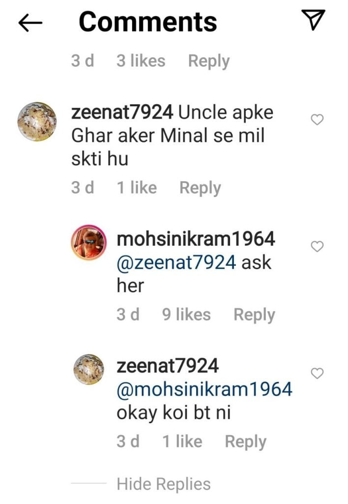 Mohsin Ikram claps back at Minal’s fan for asking if he can enter their home to meet her
