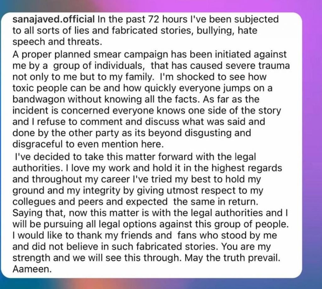 ‘Toxic, smear campaign, severe trauma to my family’: Sana Javed makes blasting revelations