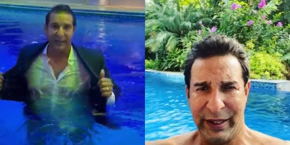 VIDEO: Wasim Akram wears suit to swimming pool, gives a special message to trolls