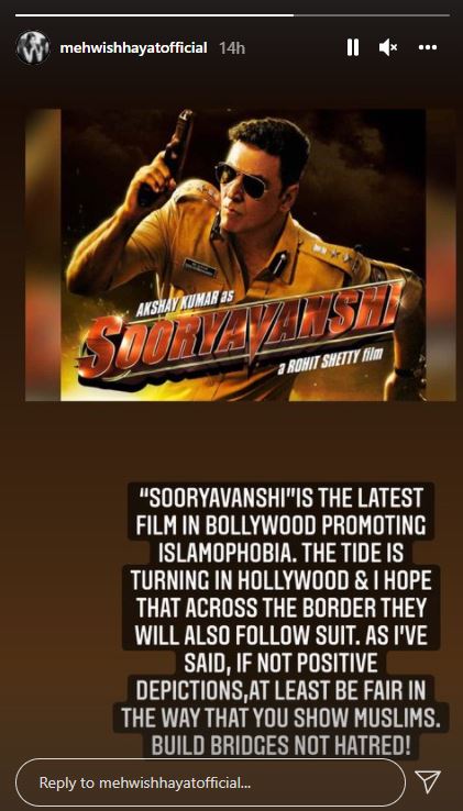 Sooryavanshi is promoting Islamophobia: Mehwish Hayat