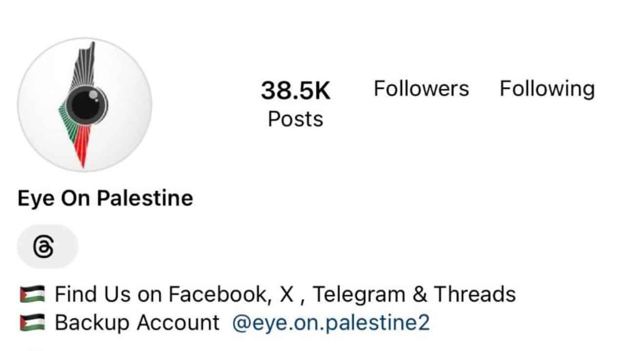 Instagram page, Eye on Palestine, restored