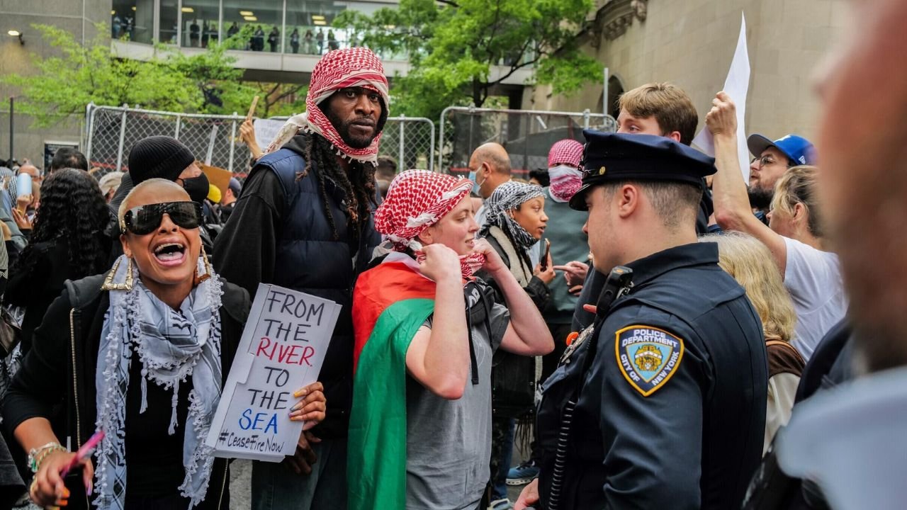 Pro-Palestinian demonstrators protest outside the Met Gala