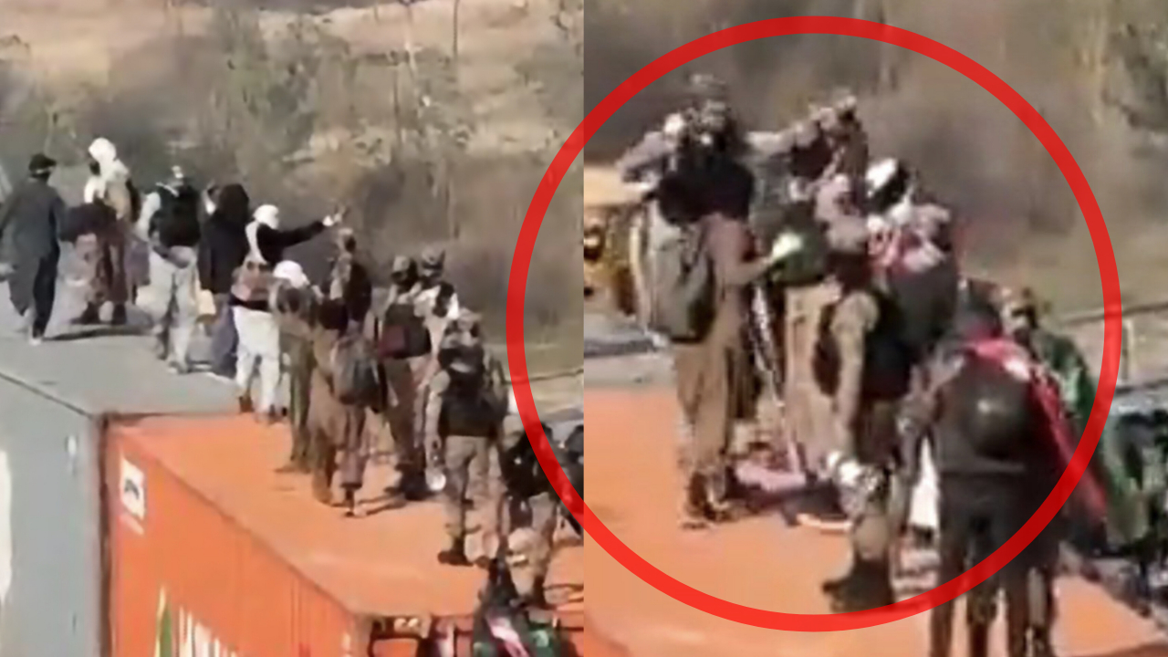 VIDEO: Army personnel hug PTI protesters atop containers at D-Chowk
